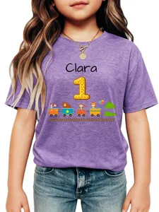 Bambini carino treno animali cartone animato stampa viola t shirt girocollo manica corta