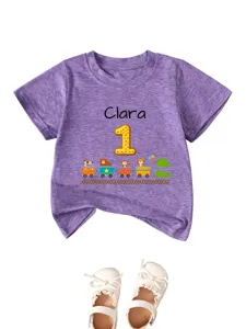 Maglietta di compleanno per bambini treno cartone animato carino top viola con scarpe