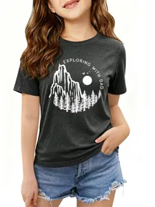 T-shirt manches courtes enfant gris foncé graphique outdoor tenue quotidienne haut confortable