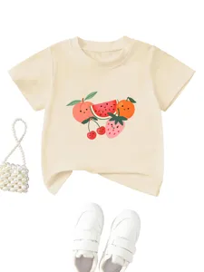 Cute fruit print children crewneck short sleeve t-shirt, comfortable and casual kids daily wear.