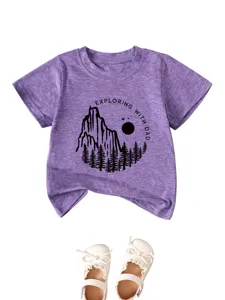 T-shirt casual pour enfants a manches courtes et col rond avec motif montagne style quotidien