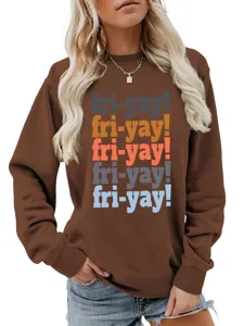 Comfortable brown women's sweatshirt featuring colorful fri-yay text print and long sleeves.