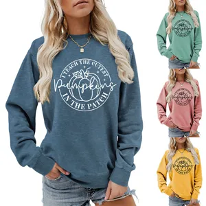Damen Langarm Rundhals Sweatshirt mit süßem Kürbis Grafik Print Herbst lässig Oberteil