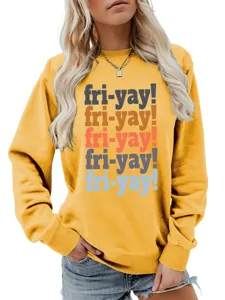 Women casual long sleeve sweatshirt with colorful fri-yay print, comfortable versatile daily wear.