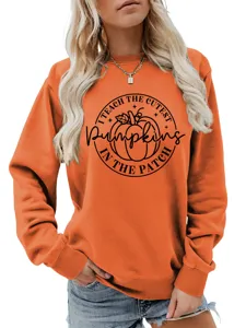 Damen orange Sweatshirt Herbst Winter Freizeit Langarm süßer Kürbis Grafik Pullover Top