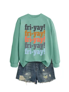 Mint green long sleeve sweatshirt with funny text print, casual stylish top for women daily wear.