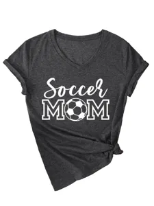 Γυναικείο Casual V-Neck Κονtoμάνικο T-Shirt Soccer Mom Graphic Καλοκαιρινό Top Casual Loose
