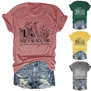 Dames casual ronde hals korte mouw t-shirt met boek grafische print voor dagelijkse comfort.