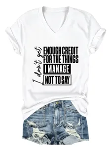 Γυναικείο casual T-shirt με V-λαιμόκοψη και κοντό μανίκι με τύπωμα γράμματος