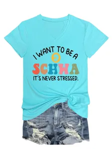Damen V-Ausschnitt Kurzarm T-Shirt Sommer Freizeit lustiges Linguistik Schwa Grafik Top.