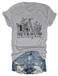 Casual grijs korte mouw t-shirt met boeken grafisch en denim korte broek set voor dames dagelijks.