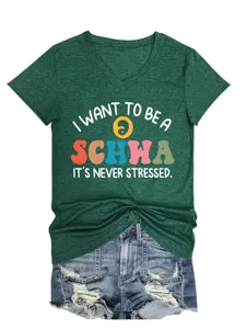 Damen V-Ausschnitt Kurzarm Freizeit T-Shirt Sommer Top mit Lustigem Schwa Buchstaben Druck