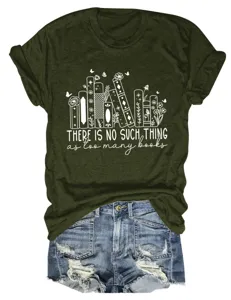 Dames casual groen shirt met korte mouwen en inspirerende boeken print grafische top.