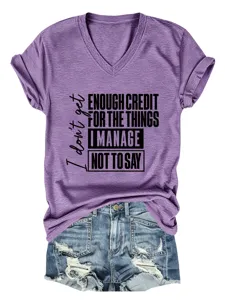 Γυναικείο casual μωβ V-neck κοντομάνικο T-shirt με αστείο τύπωμα στάμπα καθημερινό τοπ