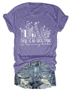 Casual dames korte mouw ronde hals grafisch t-shirt met boekenprint en modieuze denim shorts.