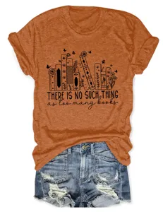 Oranje t-shirt met korte mouwen, boekprint en casual citaatontwerp voor dames.