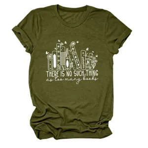Casual olijfgroen dames t-shirt met korte mouwen en inspirerende boeken quote grafische print.