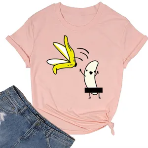 Γυναικείο Casual Κοντομάνικο T-Shirt με Αστείο Σχέδιο Μπανάνας και Στρογγυλή Λαιμόκοψη