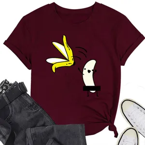 Γυναικείο κοντομάνικο t-shirt με αστείο τύπωμα μπανάνας, casual καλοκαιρινό τοπ.