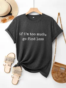 T-shirt da donna a maniche corte in cotone grigio scuro con stampa citazione ispiratrice.