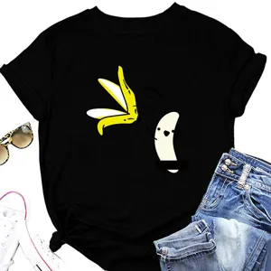 Γυναικείο Αστείο T-Shirt με Σχέδιο Μπανάνας Κοντομάνικο Καλοκαιρινό Μαύρο Casual Top