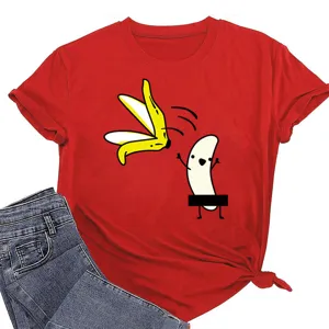 Γυναικείο Καλοκαιρινό Κόκκινο T-Shirt Κοντομάνικο Αστείο Μπανανες Cartoon Στρογγυλή Λαιμό