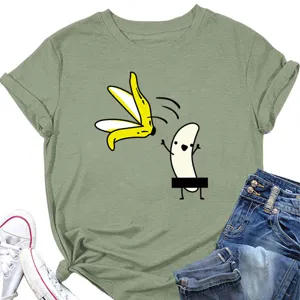 καθημερινό αστείο t-shirt με στάμπες μπανάνας κοντομάνικο γυναικείο χαλαρό πράσινο