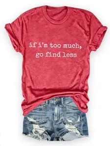 Elegante t-shirt casual da donna a maniche corte con stampa slogan in cotone rosso melange