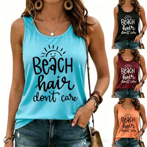 Camiseta de tirantes sin mangas para mujer verano con estampado de letras casual