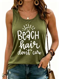 Camiseta de tirantes casual de verano verde militar para mujer con elegante diseño.