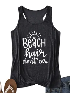 Mujer Verano Beach Hair Dont Care Impresion Letra Camiseta Sin Mangas Casual Top