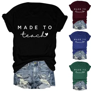 Casual dames korte mouw crewneck t-shirt met leuke letterprint, veelzijdige zomertop.