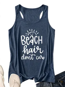 Camiseta sin mangas racerback casual de verano para mujer con gráfico de playa.