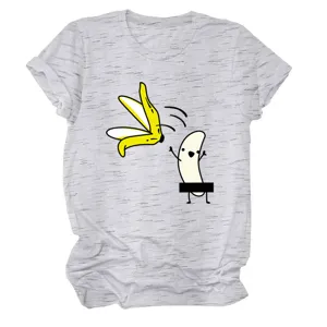 Γυναικείο γκρι κοντομάνικο t-shirt με αστείο τύπωμα μπανάνας, casual καλοκαιρινό τοπ.