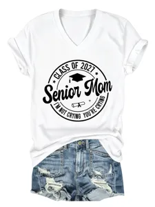 Γυναικείο Class of 2027 Senior Mom Casual V-Λαιμόκοψη Κοντομάνικο Βαμβακερό T-Shirt