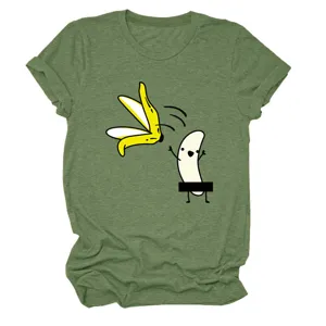 Πράσινο αστείο γυναικείο t-shirt με στάμπες μπανάνας καλοκαιρινό κοντομάνικο top
