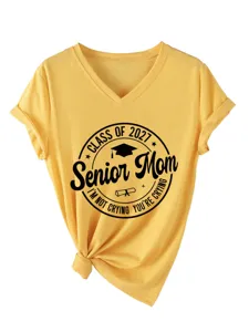 Γυναικείο V-Neck Κοντομάνικο T-Shirt Casual Εκτύπωση Αποφοίτησης Κίτρινο Top Μόδα