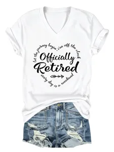 Casual wit dames T-shirt met V-hals, korte mouwen en letterprint voor dagelijks gebruik.