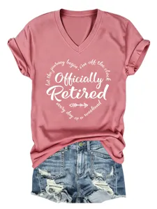 Casual V-hals korte mouw dames t-shirt met opdruk en opgerolde boorden voor dagelijks gebruik.
