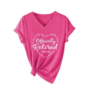 Dames Officially Retired V-Hals T-Shirt Casual Korte Mouw Zomer Grafische Tops