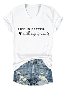 Dames wit v-hals korte mouw t-shirt casual los grafisch t-shirt met inspirerende citaat top.
