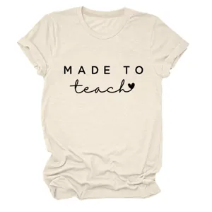 Dames ronde hals korte mouw t-shirt beige casual top met schattige brief bedrukking.