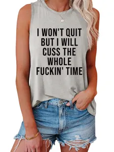 Débardeur gris sans manches pour femme haut d'été casual col rond avec impression de slogan drôle
