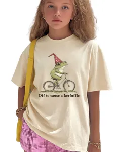 T-shirt décontracté pour enfants à col rond et manches courtes avec motif de grenouille.