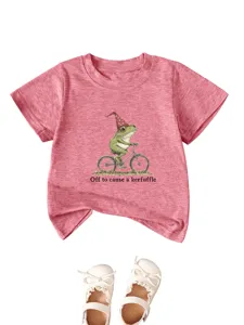 T-shirt à manches courtes pour tout-petit mignon avec motif grenouille et lettres pour loisir.