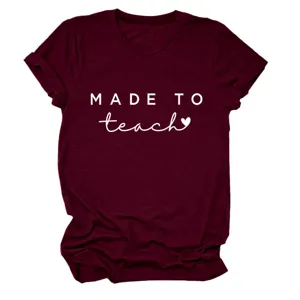 Vrouwen Bordeaux Korte Mouw T-Shirt Casual Ronde Hals Top met Leuke Letter Print