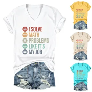 Damen V-Ausschnitt Kurzarm T-Shirt mit Mathe Problem Druck Lässiges Sommer T-Shirt