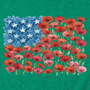 Detailed view of the floral graphic print on a green short sleeve t-shirt fabric material.