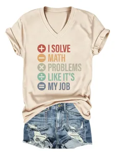 Damen V-Ausschnitt Kurzarm T-Shirt Lässig Lustiger Mathe Spruch Druck Sommer Oberteil