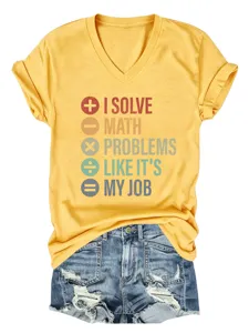 Damen lustiges Mathe Spruch V-Ausschnitt Kurzarm T-Shirt Sommer Freizeit Top Detailansicht
